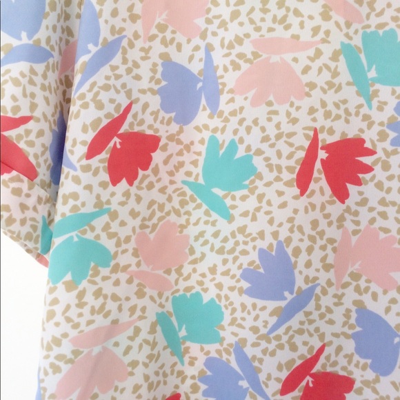 Vtg 80s Pop Art Floral Dots Button Down Shirt Top - Picture 4 of 5